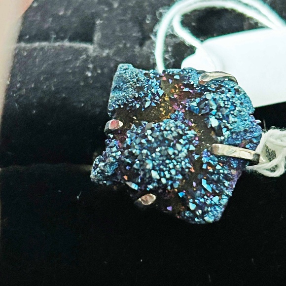 GEODE RING, GENUINE BLACK AGATE, REAL GEM CHUNK REALLY SPARKLES, WITH SILVER-TON - Picture 1 of 3
